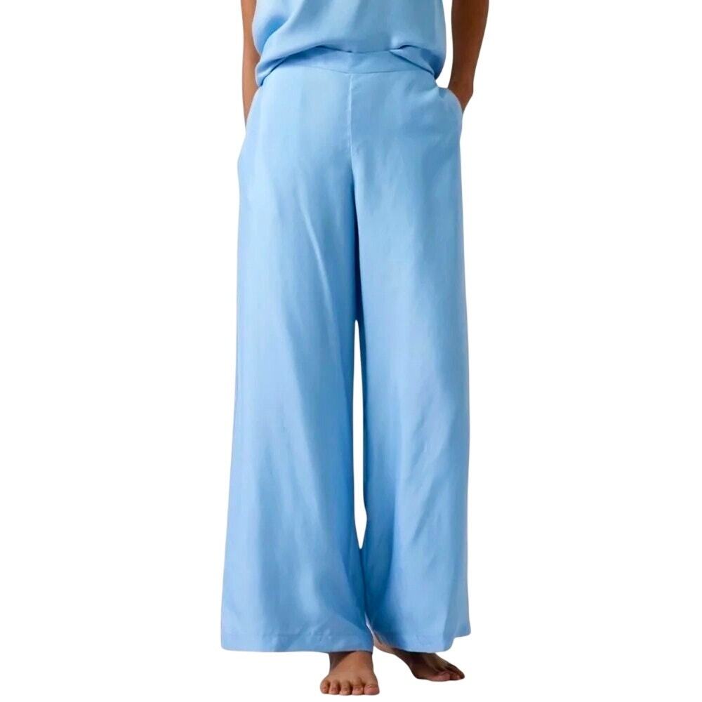 Athleta Calm Cool Pant Light Blue Satin Cupro Wide Leg Pockets Size Medium